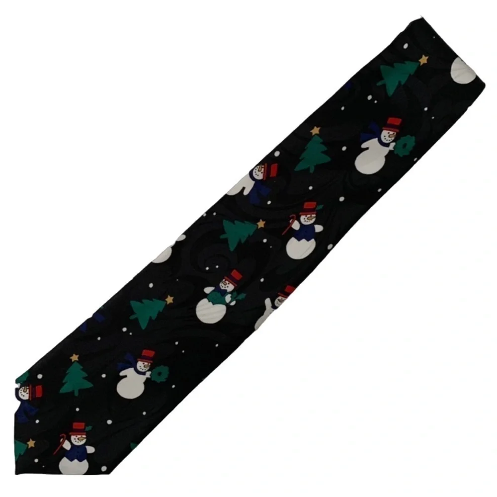 Snowman Snowy Christmas Tree Holiday Mens Necktie - Creative Apparel Group Ltd